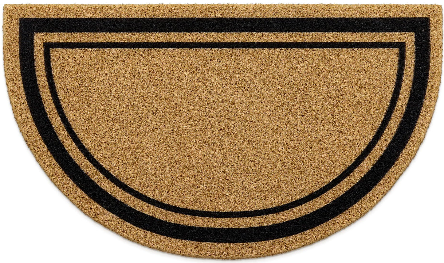 OLANLY Half Circle Front Door Mat, Low Profile Doormat, Stain and Fade Resistant, Easy to Clean, for Indoor and Outdoor Entrances, Patio Porch or Entryway, Brown (30x17 Inch, Classic Border)