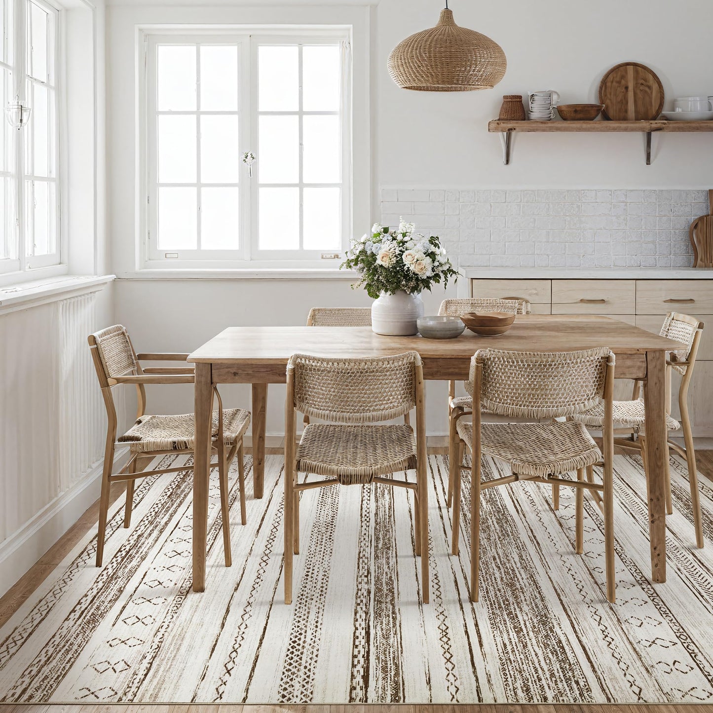 Tortania Area Rug Living Room Rugs - 8x10 Washable Large Soft Neutral Boho Moroccan Bohemian Farmhouse Rug Indoor Floor Carpet for Bedroom Under Dining Table Home Office Decor - Cream Brown