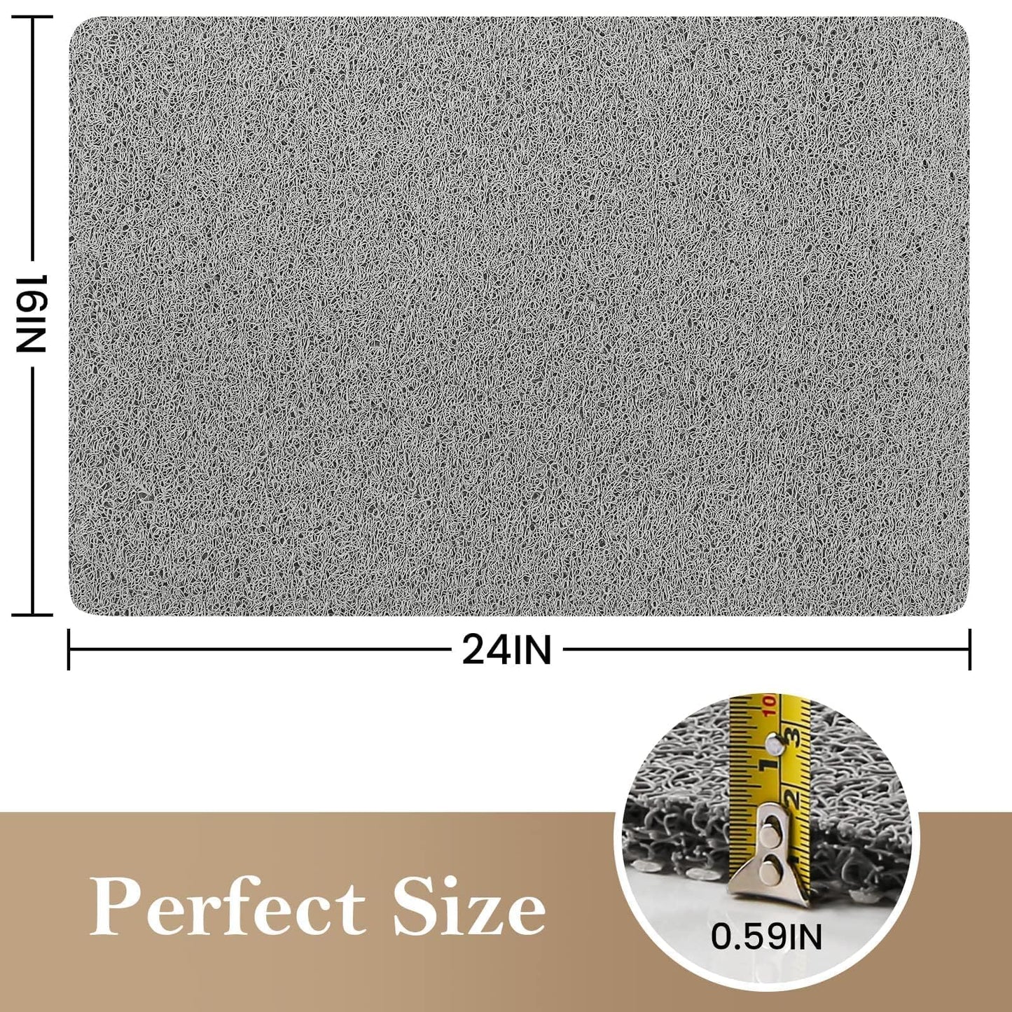 PVC Loofah Shower/Bathtub Mat Non-Slip, 24x16 inch, Soft Tub Mat with Drain, for Tub and Bathroom,Quick Drying,Grey