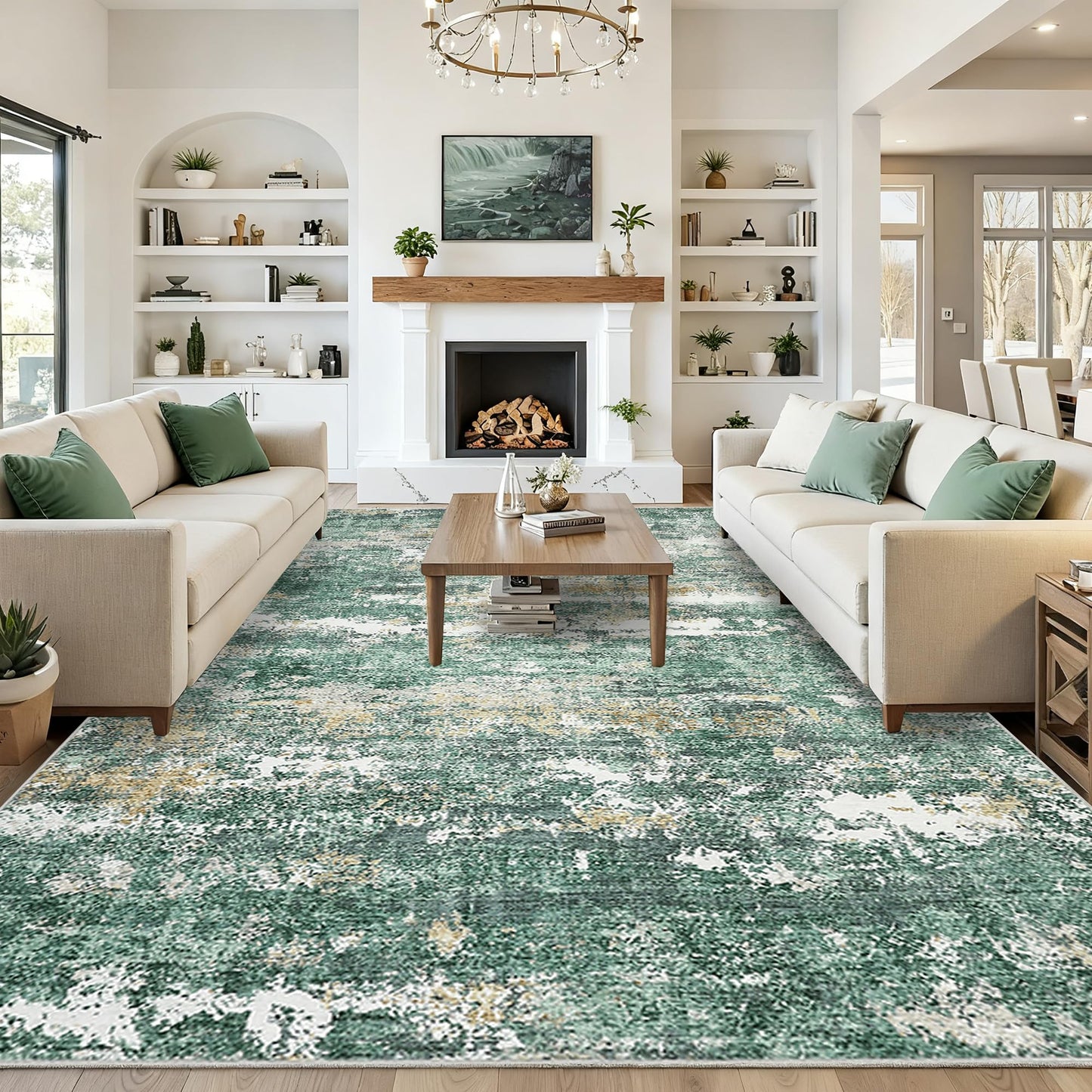 GarveeHome 5x7 Abstract Area Rugs for Living Room Machine Washable Soft Area Rugs for Bedroom Carpet Resistant Non-Slip Rug for Dining Room Farmhouse Nursery Green