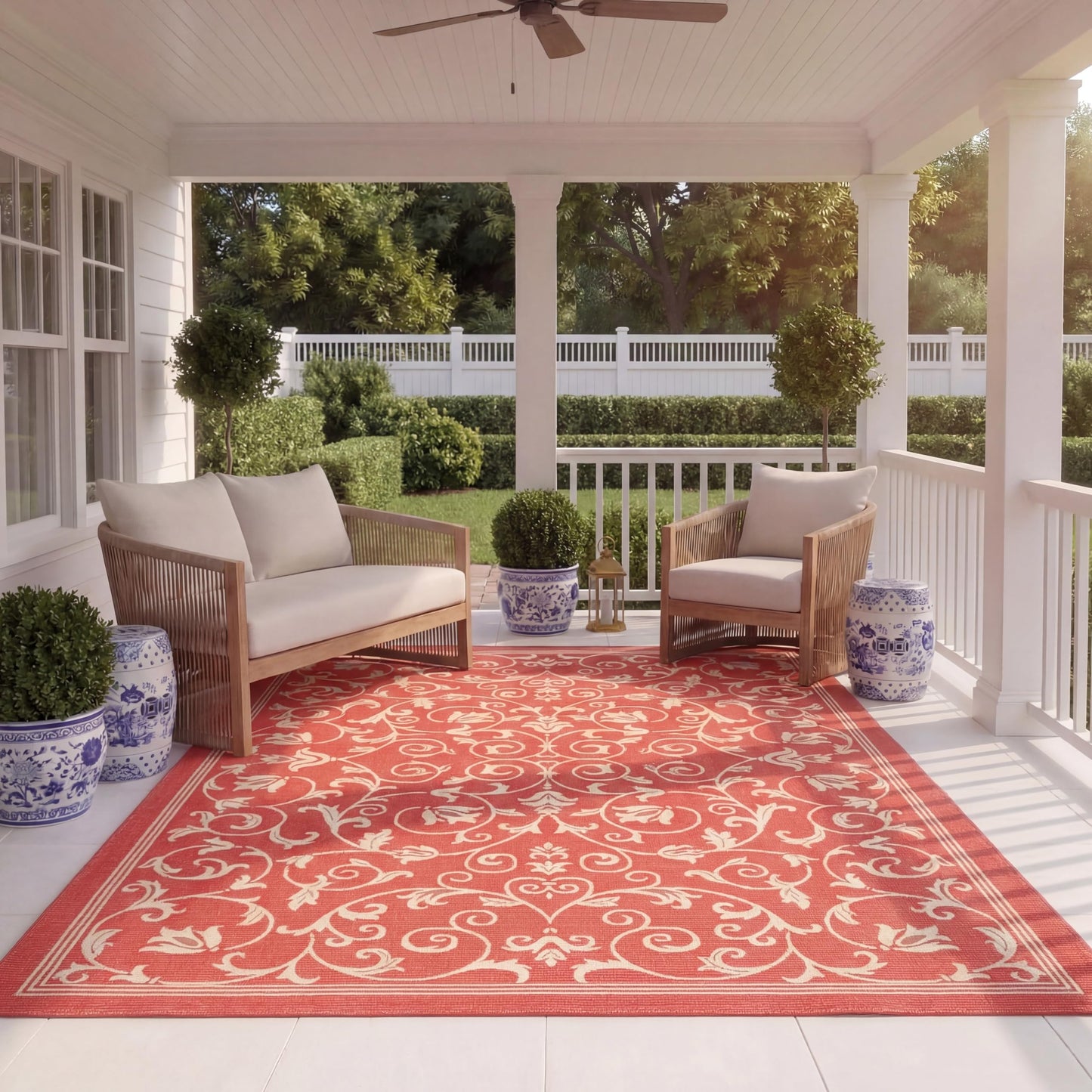 SAFAVIEH Washable Rug Outdoor Courtyard Collection - 9' x 12', Red & Natural, Non-Shedding & Easy Cleaning, Ideal for Patio, Backyard, Mudroom (CY2098-3707)