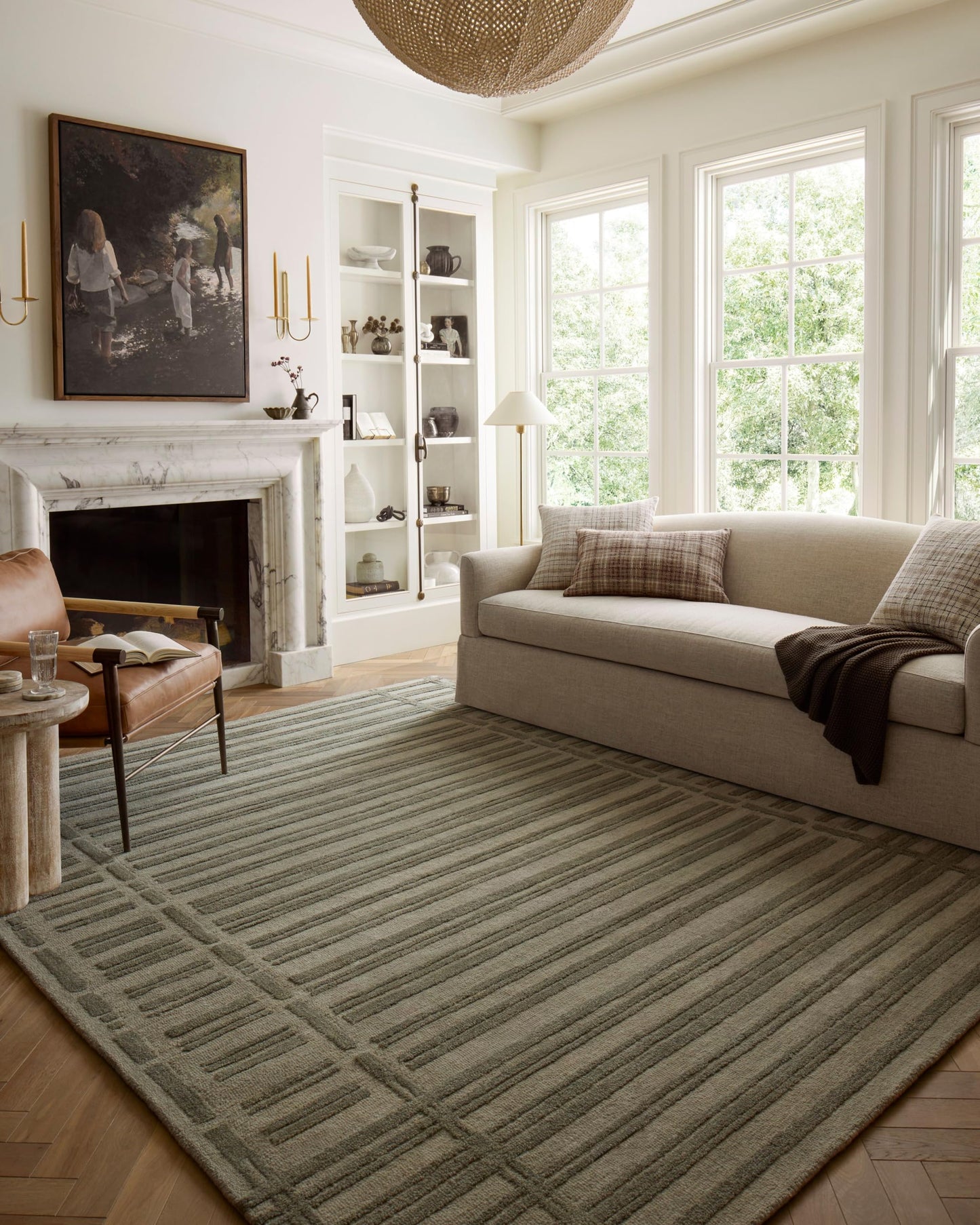 Loloi Chris Loves Julia Bradley Collection, Sage & Olive, 5'-0" x 7'-6" Area Rug – Classic Striped Area Rugs for Living Room, Bedroom, Entryway & Hallway, High Traffic Area Home Decor Rug