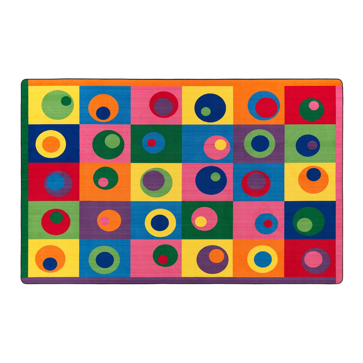 Silly Circles Colorful Abstract Children's Classroom Seating Area Rug for Preschools, Daycares, Libraries and Learning Centers for Teaching and Play, (Seats 30), 7'6" x 12' - Multicolor