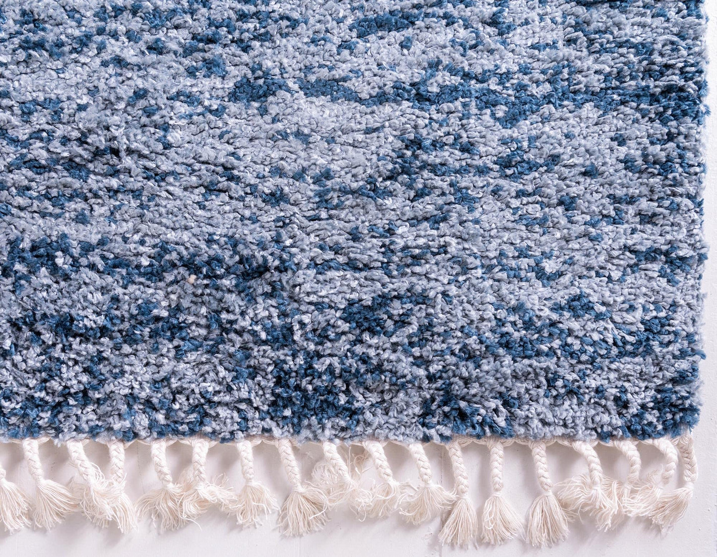 Rugs.com Athena Shag Collection Rug – 8' Square Blue Shag Rug Perfect for Living Rooms, Kitchens, Entryways