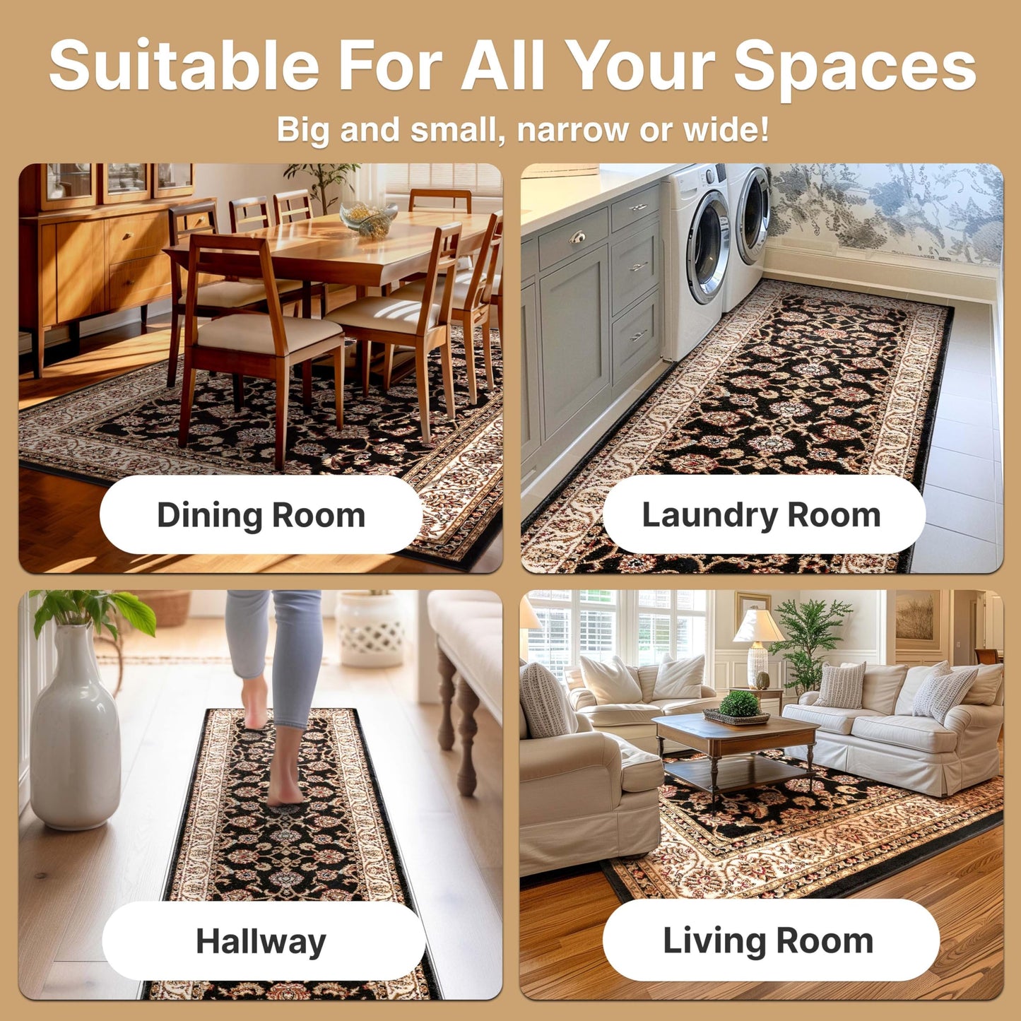 Well Woven Barclay Collection Sarouk Black 5x7 Oval Rug - for Living Room, Bedroom, and Dining Room