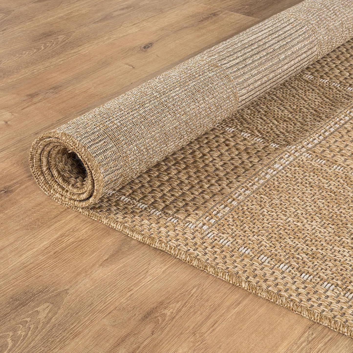 Beverly Rug Easy Jute Checkered Squared Rug 8x10 Washable Durable Indoor Outdoor Area Rugs for Living Dining Room Patio Office Stain Resistant Non Shedding Casual Indoor Outside Carpet 8 x 10 Natural