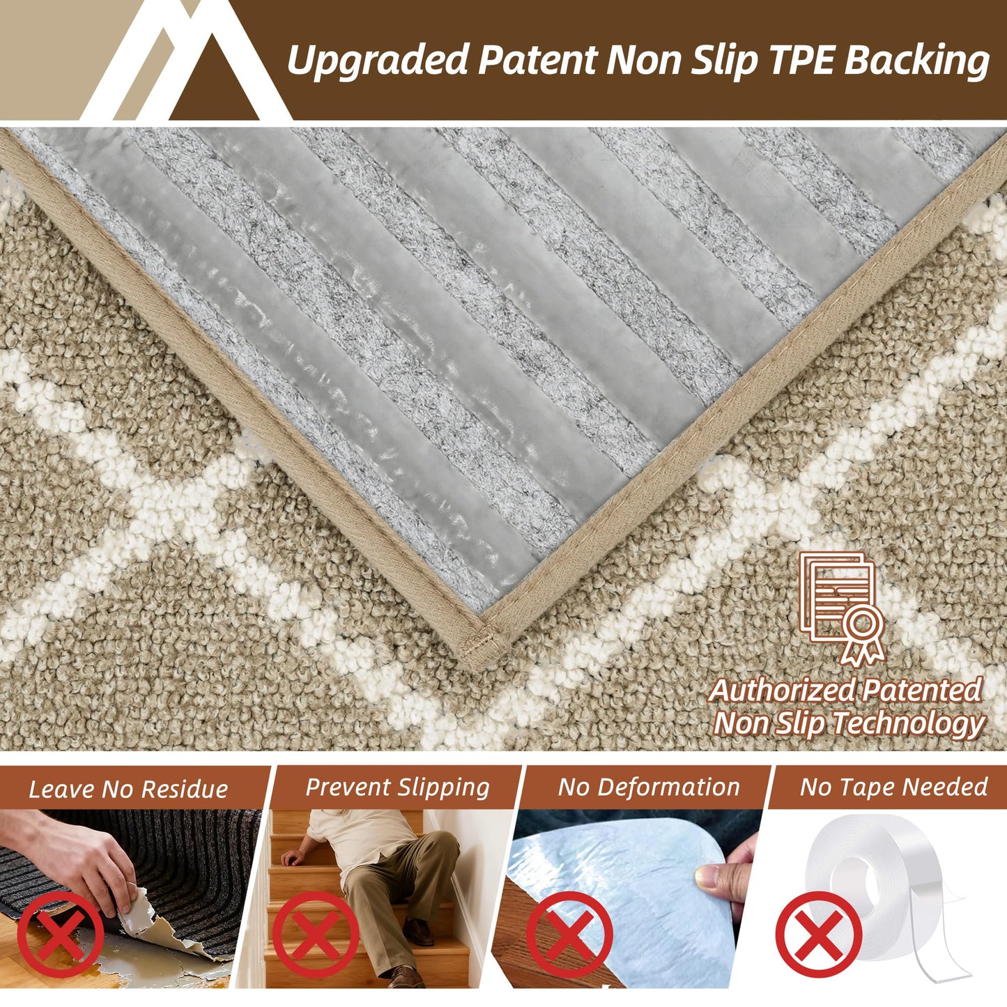 COSY HOMEER Stair Treads for Wooden Steps 9"x28", Non Slip Carpet Stair Treads, Peel and Stick Indoor Runners for Kids Elders and Dogs, 100% Polyester TPE Backing, 4pcs, Beige