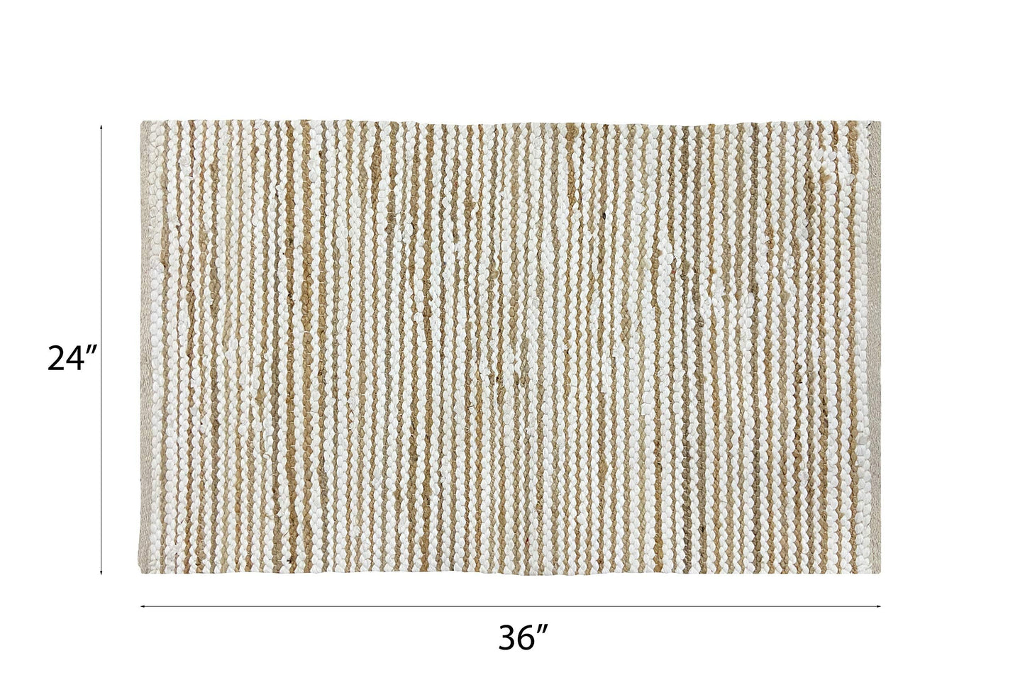 Ramanta Home Jute Cotton Rug 24x36 Inches Natural White, Handwoven Small Farmhouse Stripe Design Floor Rugs for Kitchen, Bedroom, Living Room, Entrance, Indoor | Accent Reversible for Home Décor