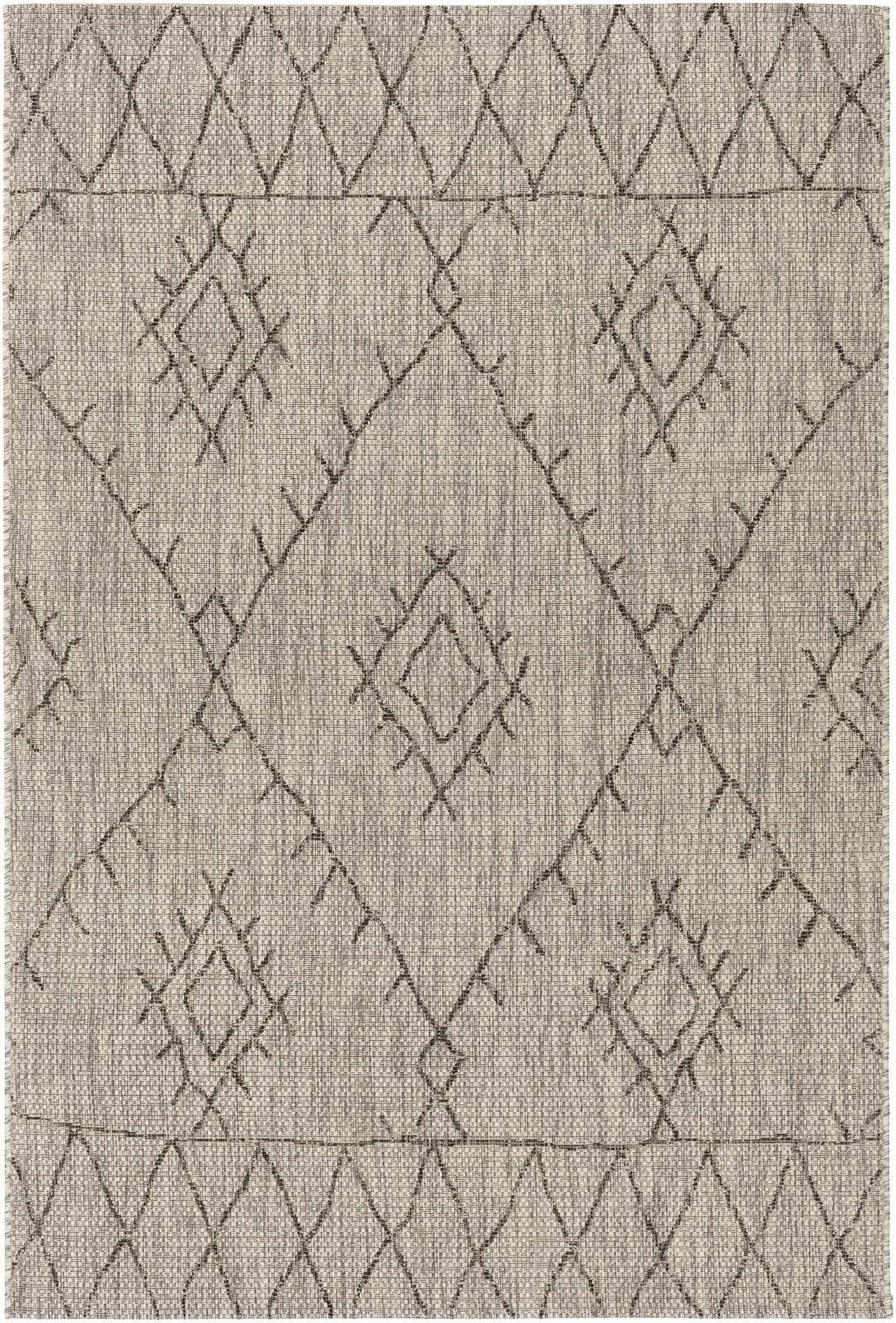 BoutiqueRugs Indoor/Outdoor Black Diamond 12ft Runner Rug Bohemian Taupe White Charcoal Tribal Trellis Marwood Hallway Kitchen Corridor Stairway Laundry Room 2'7" x 12' Stain Resistant Non-Shedding