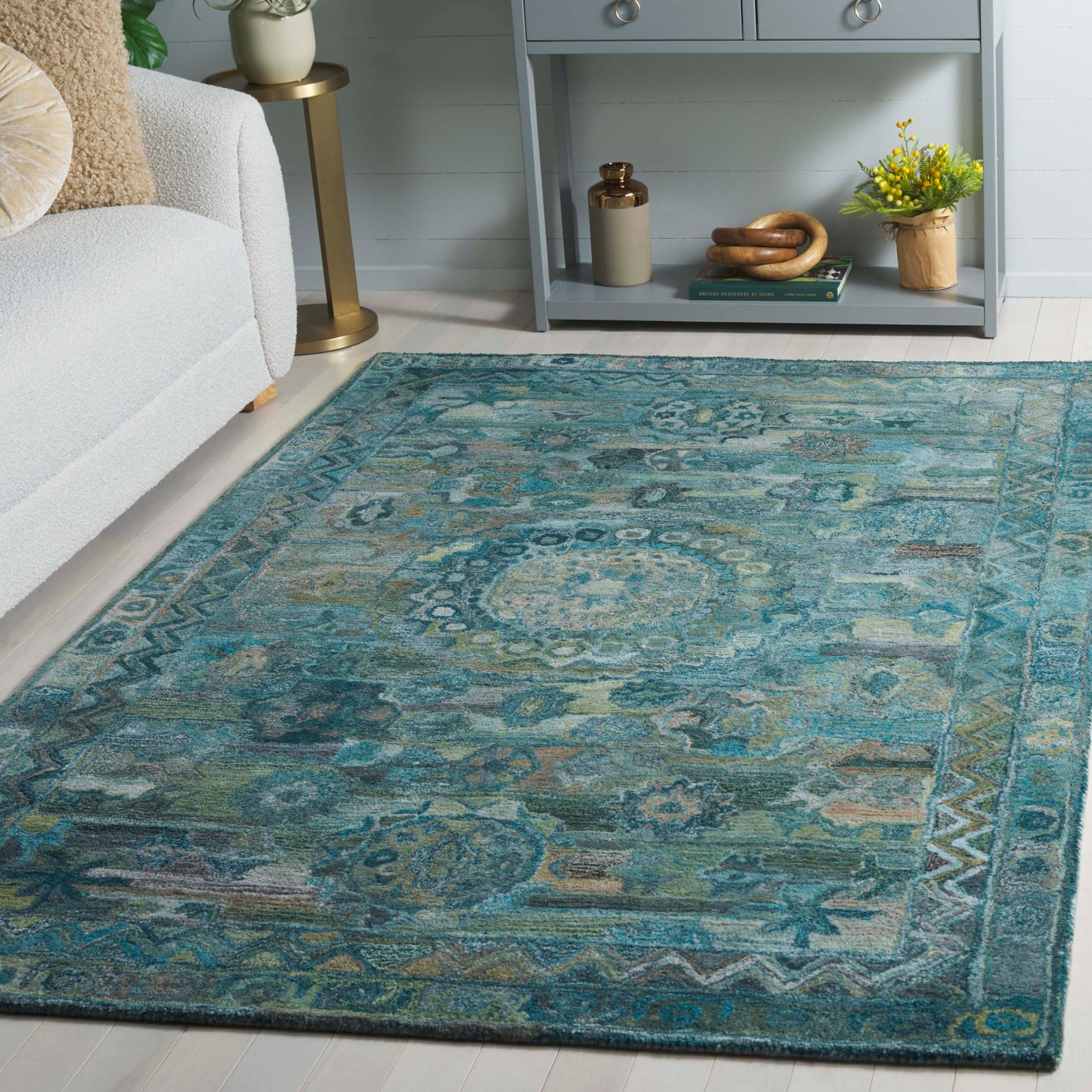 Safavieh Anatolia Collection Area Rug - 6' x 9', Aqua & Green, Handmade, Ideal for The Living Room, Bedroom, Dining Room (AN411Y-6)