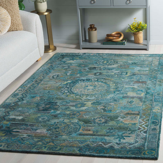 Safavieh Anatolia Collection Area Rug - 6' x 9', Aqua & Green, Handmade, Ideal for The Living Room, Bedroom, Dining Room (AN411Y-6)
