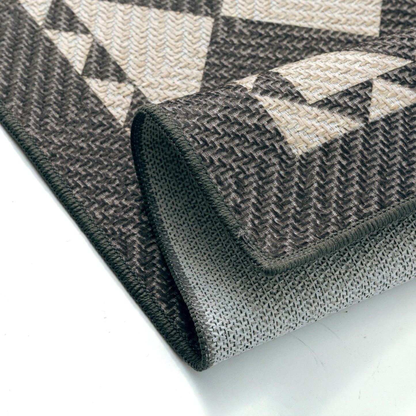 HUGEAR 5x8 Outdoor Rug Black/Beige Linen-Look Fabric Checkered Area Rug High Traffic Stain Resistant Easy Clean Durable Rugs for Indoor/Outdoor Patio Deck Balcony Porch Garden Courtyard