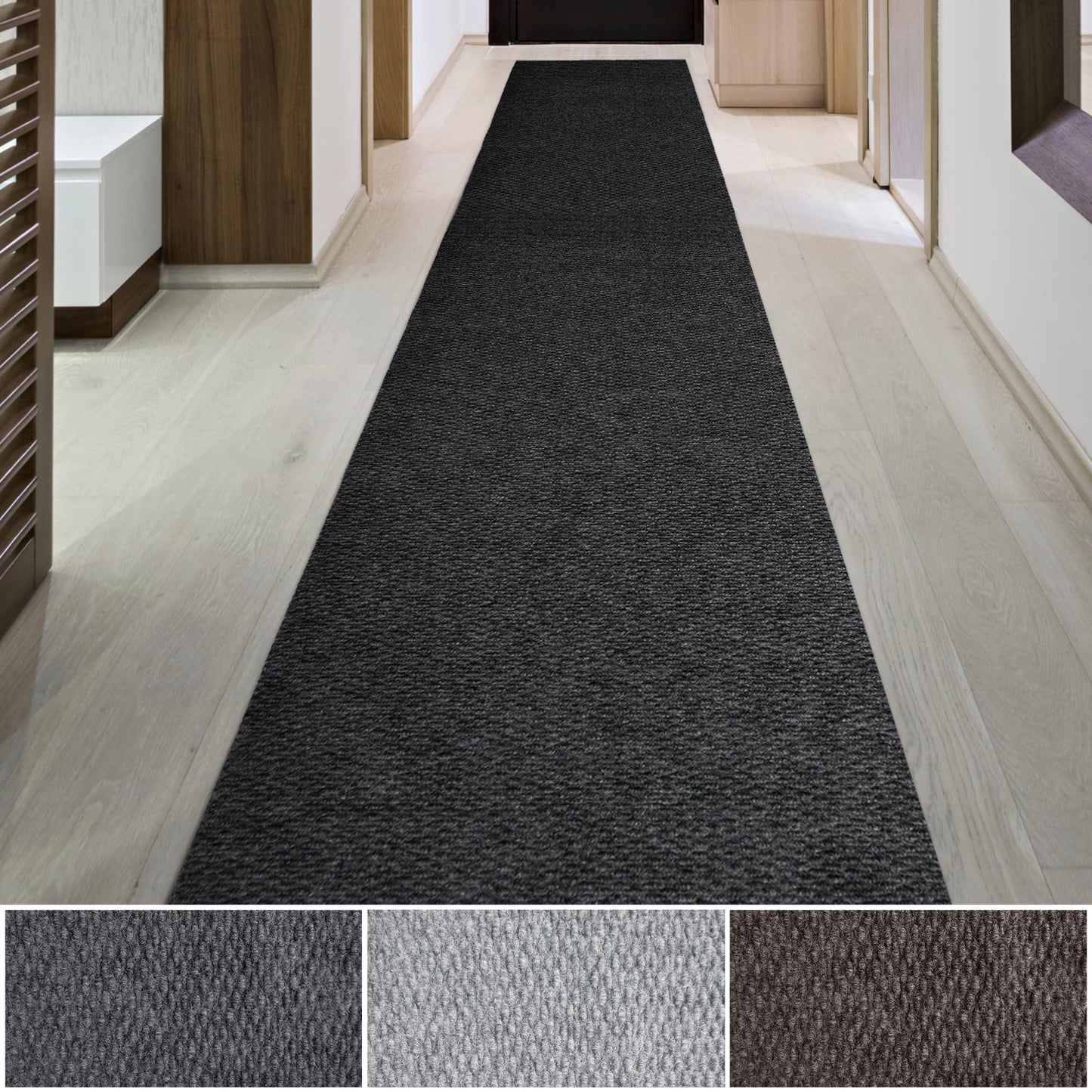 iCustomRug Entryway Mat, 3 x 14ft, Black, Indoor/Outdoor, Waterproof TPR Backing, Low-Profile All-Weather Utility Carpet