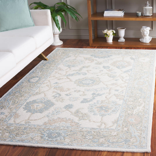 SAFAVIEH Ebony Collection Area Rug - 5' x 8', Ivory & Blue, Handmade Wool, Ideal for The Living Room, Bedroom, Dining Room (EBN136M-5)