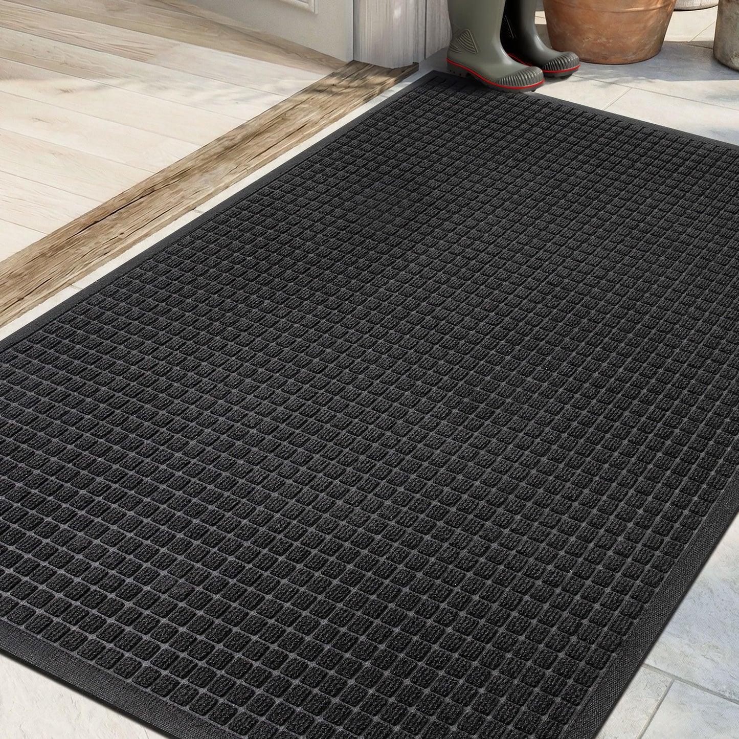 Cybstrax Front Door Mat Indoor Outdoor, 36"x60" Heavy Duty All-Weather Doormat, Non-Slip Waterproof Absorbent Commercial Floor Mat for Garage, Patio, High Traffic Areas