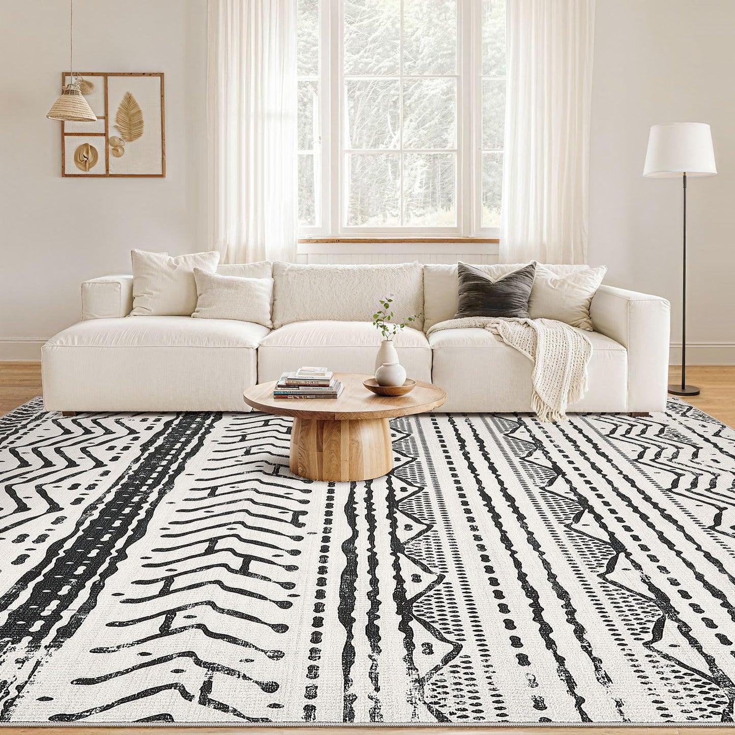 Nakagishi Black Rug Living Room 5X7: Washable Boho Large Neutral Soft Rug Modern Stain Resistant Moroccan Indoor Non-Slip Carpet for Bedroom Kids Playroom Office Dining Room Classroom Dorm