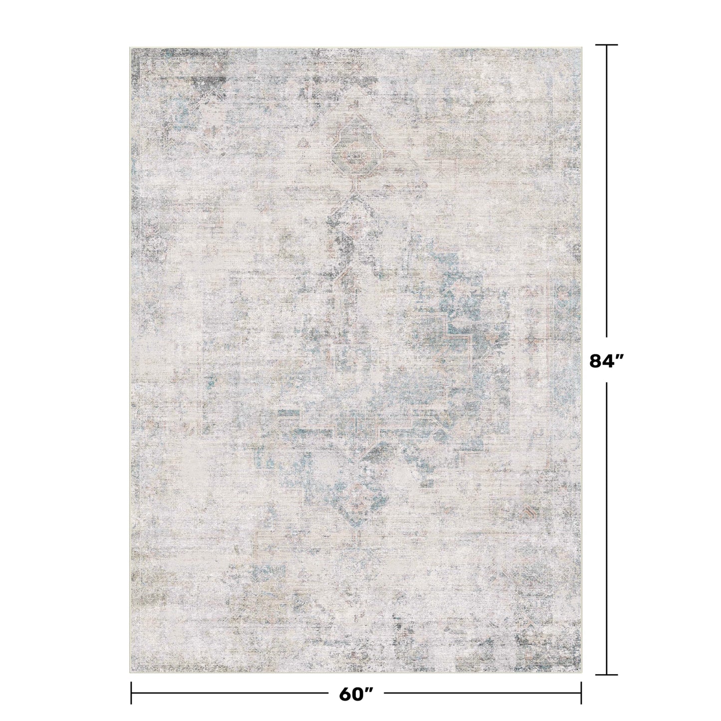 Low Pile Office Rugs for Rolling Chairs - 5x7 Abstract Rugs for Living Room, Large Entryway, Cream Slate Blue Decor, Non Slip with Rubber Backed & Stain Resistant