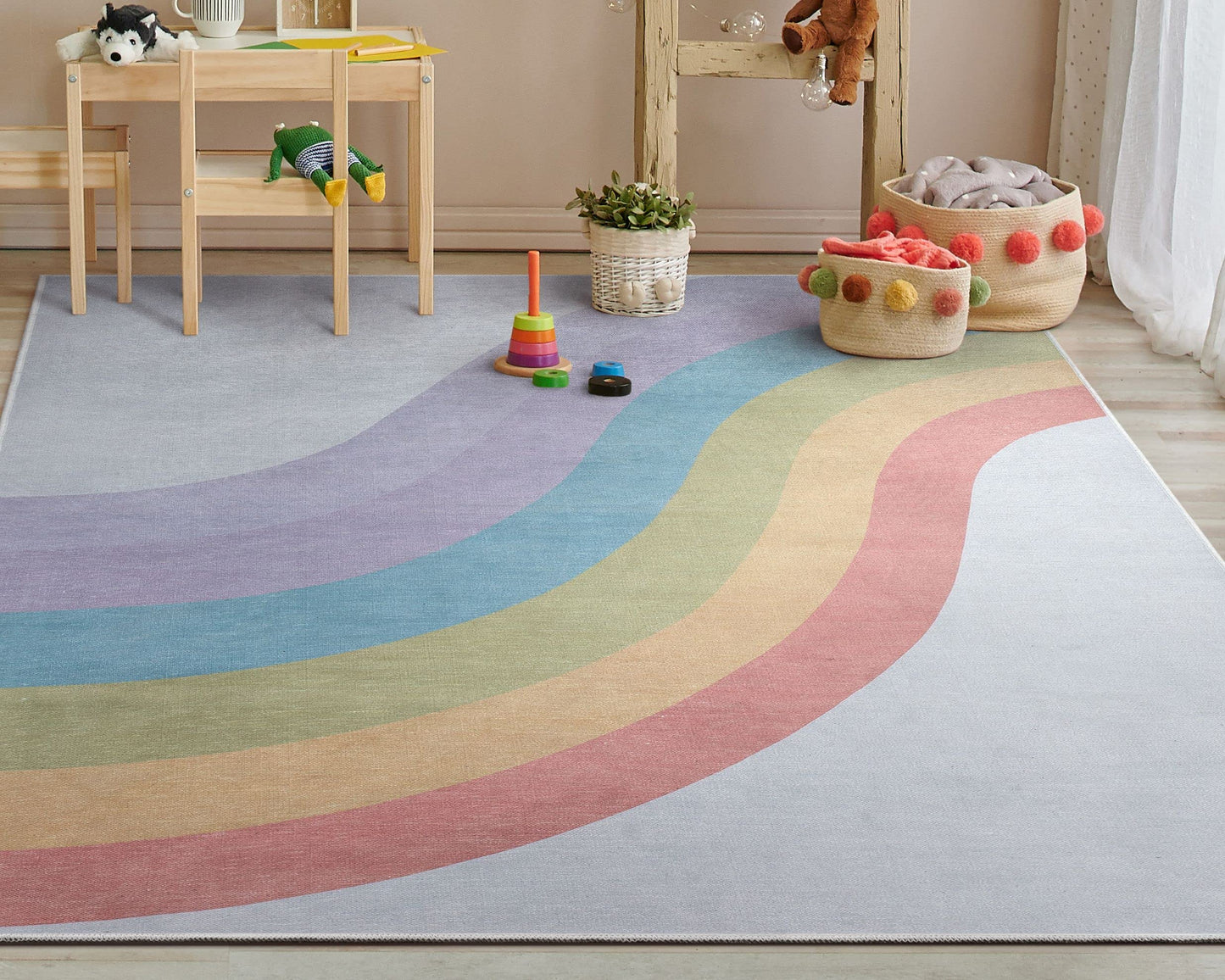 Well Woven Kids Rugs Rainbow 3'3" x 5' Multi Color Modern Flat-Weave Playroom Area Rug