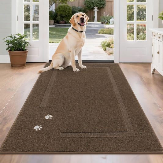 BEQHAUSE Dog Door Mat for Mud Paws Dirt Trapper Doormat Non-Slip Entryway Rugs Absorbent Welcome Mat Washable Indoor Floor Mat Low-Profile for Front Door, 36" x 60", Brown