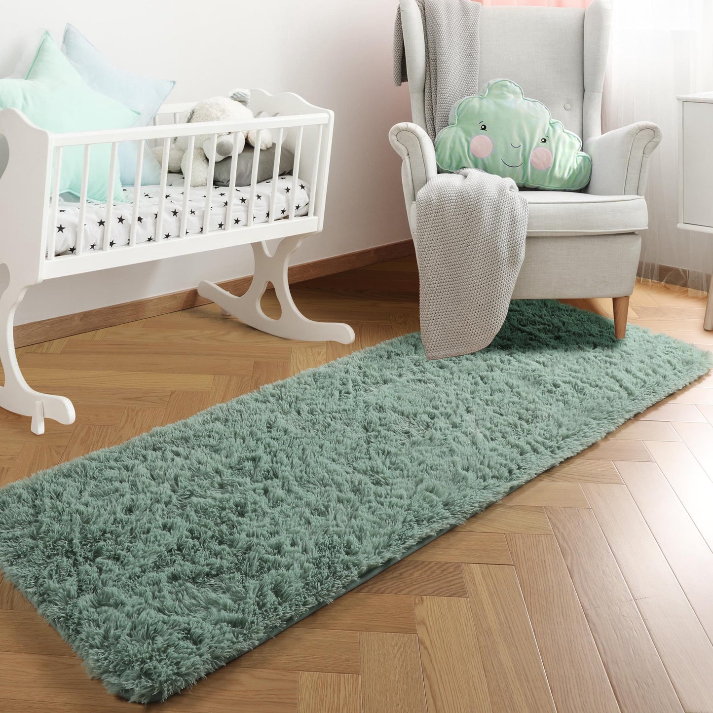 PAGISOFE Sage Green Runner Rugs for Bedroom Living Room Plush Fluffy Rug 2x6 Ft, Soft Carpet for Hallway, Non-Slip Indoor Floor Rugs for Nursery Kids Girls Room Home Decorative, Green