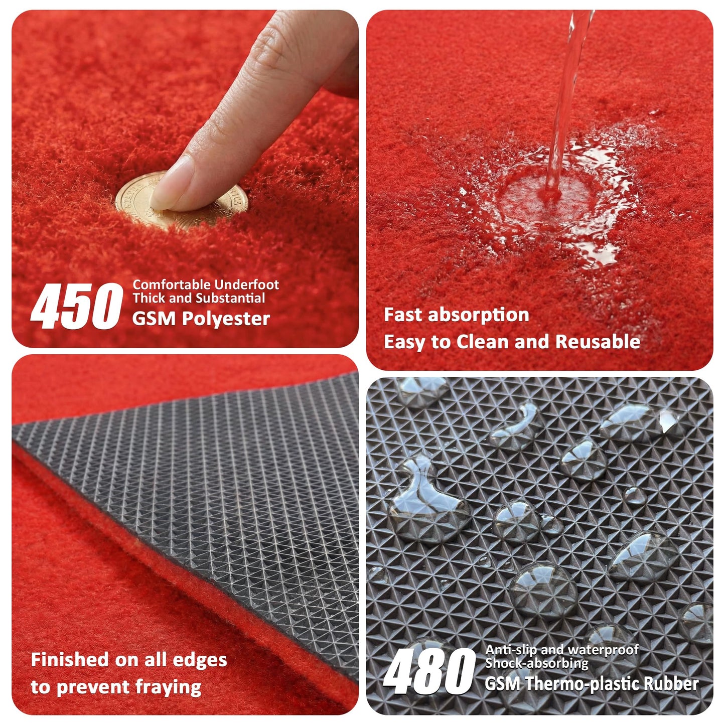 Mugiden Extra Thick Red Carpet Runner for Party, 3ft x 10ft Non-Slip Red Carpet Runner Rug Waterproof Aisle Runway Carpet for Wedding Ceremony, Prom Proposal, Banquets Decor