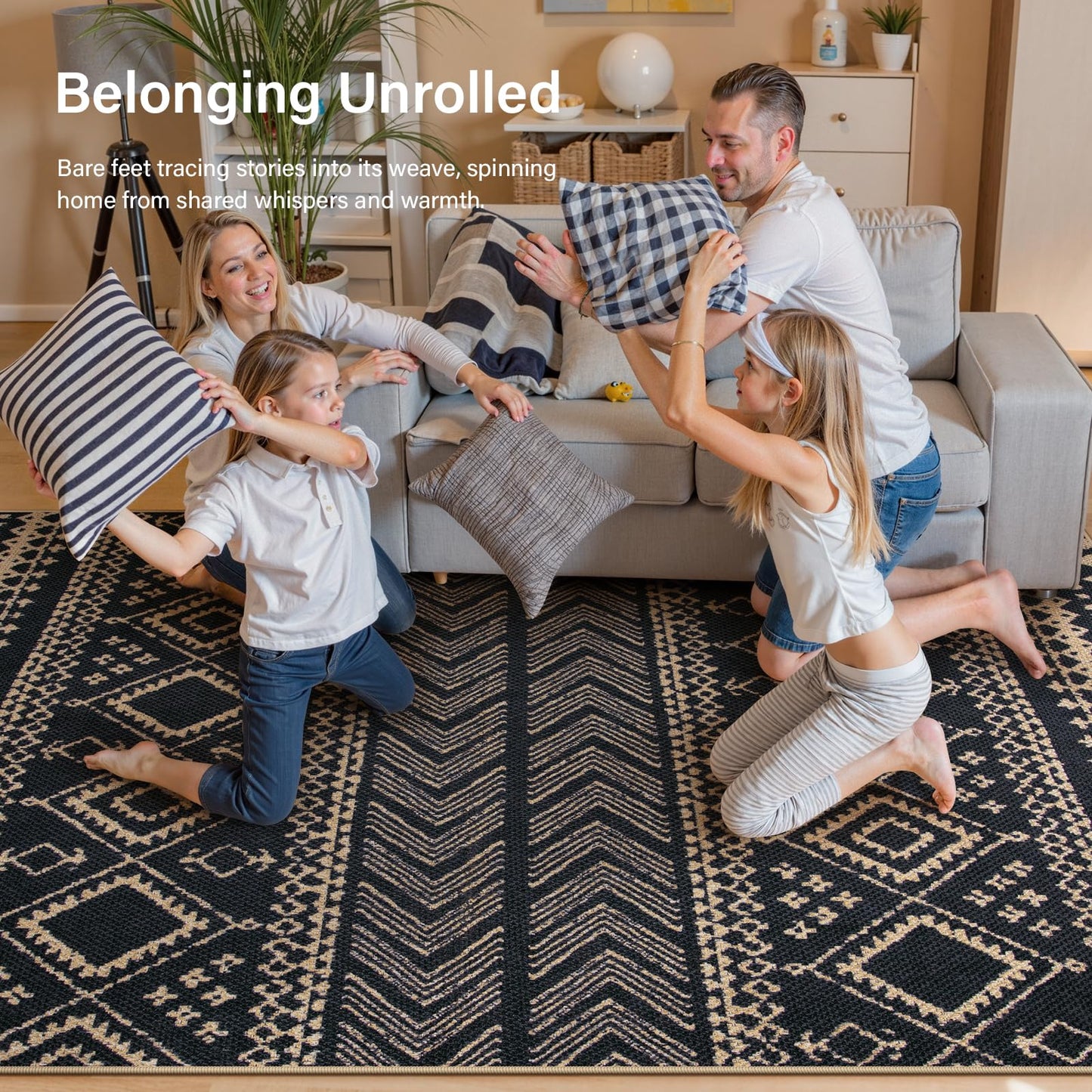 Lahome Easy Jute Boho Area Rugs for Entryway, Washable Rugs 3x5 for Kitchen, Small Non-Slip Indoor Outdoor Carpet, Western Geometric Print Front Door Carpet for Patio Balcony
