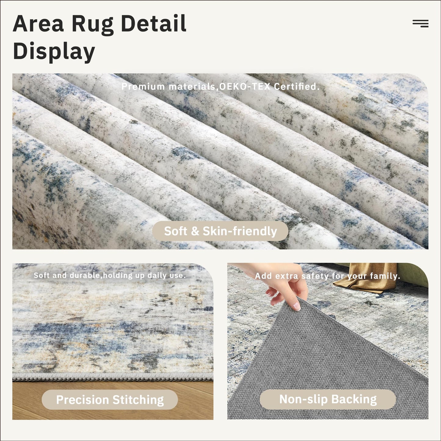 Soalmost Abstract Rug 8x10 Large Living Room Rugs Neutral Modern Washable Area Rugs for Bedroom Dining Room Non-Slip Stain Resistant Foldable Thin Rug Blue Yellow