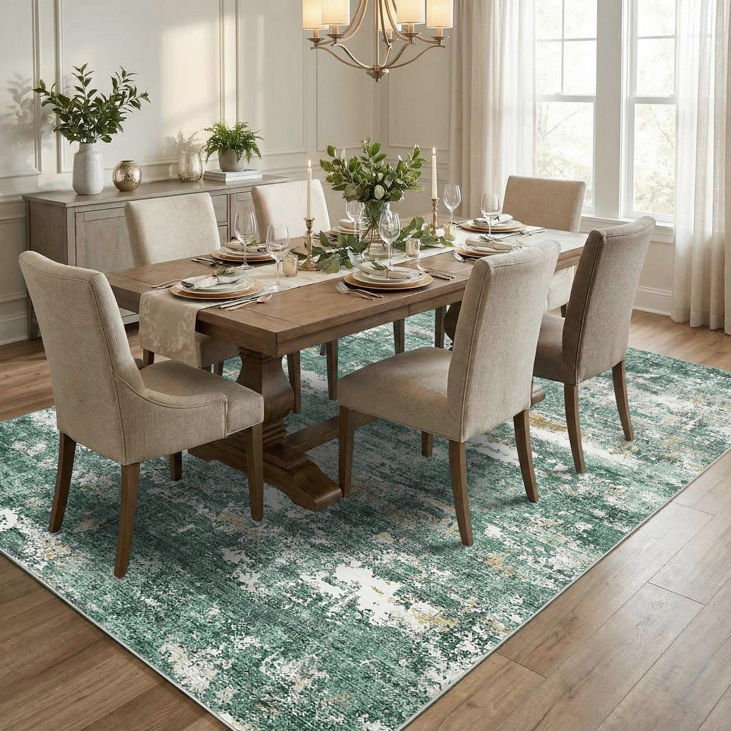 GarveeHome 5x7 Abstract Area Rugs for Living Room Machine Washable Soft Area Rugs for Bedroom Carpet Resistant Non-Slip Rug for Dining Room Farmhouse Nursery Green