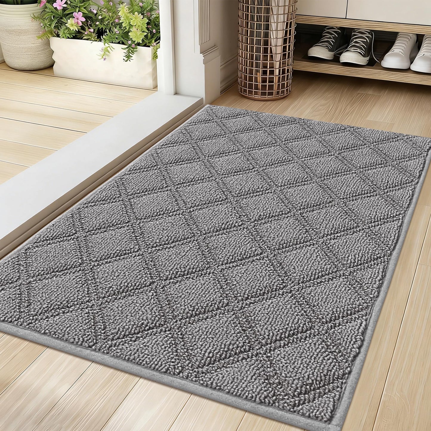 BEQHAUSE Dirt Trapper Door Mat 20" x 32", Non-Slip Washable Doormats Welcome Mat, Trap Dirt and Absorbent Entrance Mat, Low Profile Floor Mats for Front Back Door, Entryway, Grey