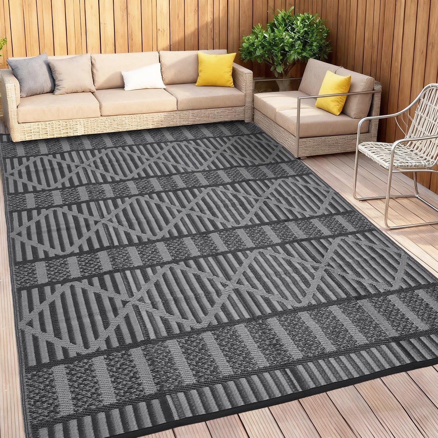Garvee 9x18 Large Outdoor Rug for Backyard & Patio, Waterproof Plastic Mat for RV Camping, Porch, Deck, Balcony, Reversible Lightweight Carpet, UV Resistant, Easy Clean for Travel & Events