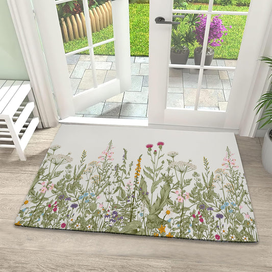 IGPPDO Door Mat, Flower Herbs Front Door Mat 17''x30'', Wild Plant Doormats Indoor Entrance, Welcome Entry Mat,Outdoor Welcome Mat,Low-Profile Floor Rugs for Entry Patio