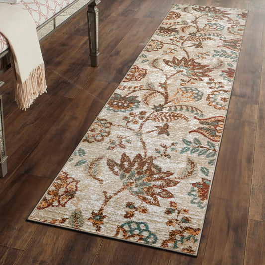 Rugshop Beige Floral Runner Rug- Vintage Botanical Indoor Carpet for Living Room, Bedroom, or Dining Room – Non-Shedding, Soft Low-Pile Traditional Runner Rug 2' 3" x 8'