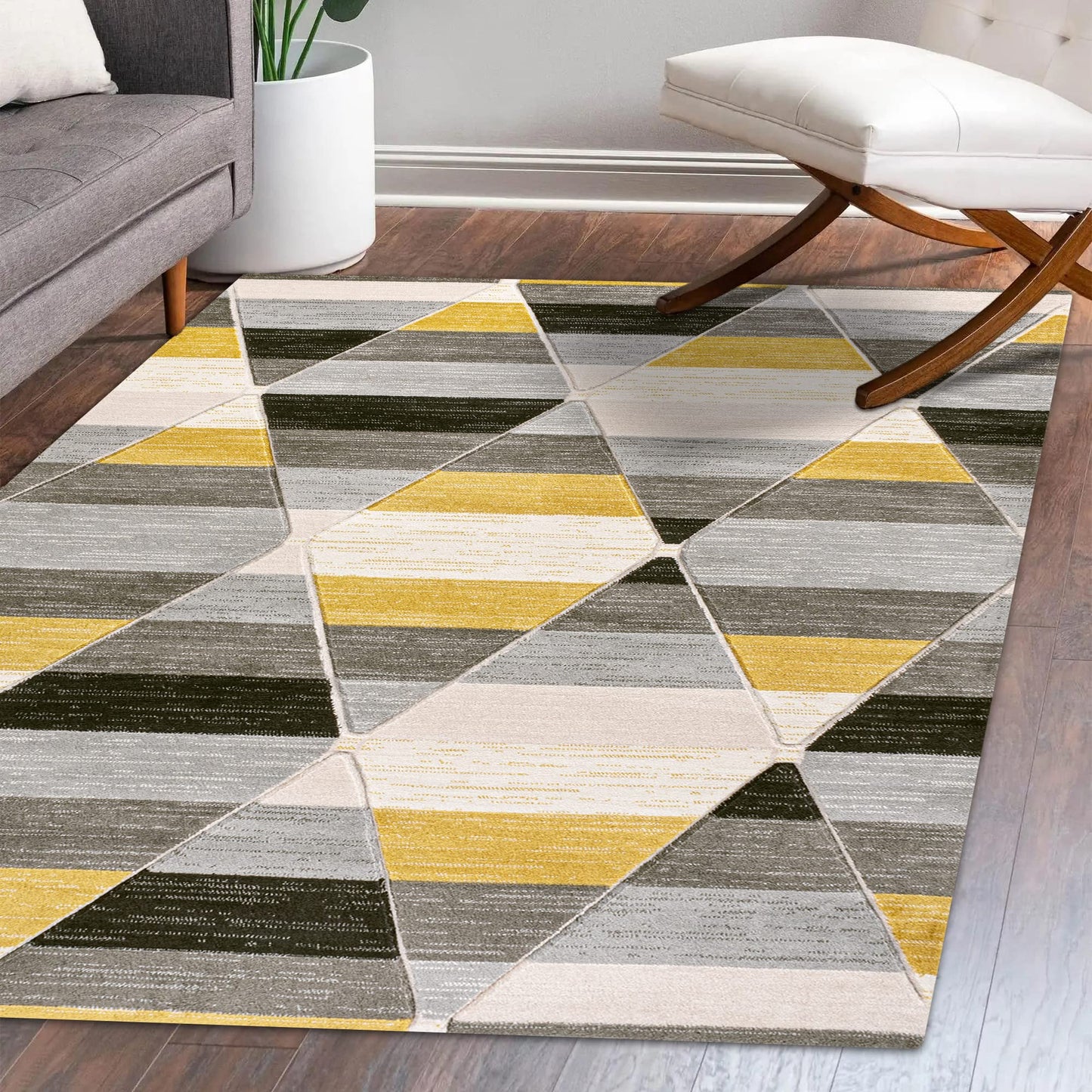 JONATHAN Y Retro Diamonds Yellow/Gray/Cream Indoor Area Rug 4X6 ft, Kehoe Geometric for Living Room, Bedroom, Kitchen, Office, Easy-Cleaning, High Traffic, Pet-Friendly, Non-Shedding UNQ101A-4