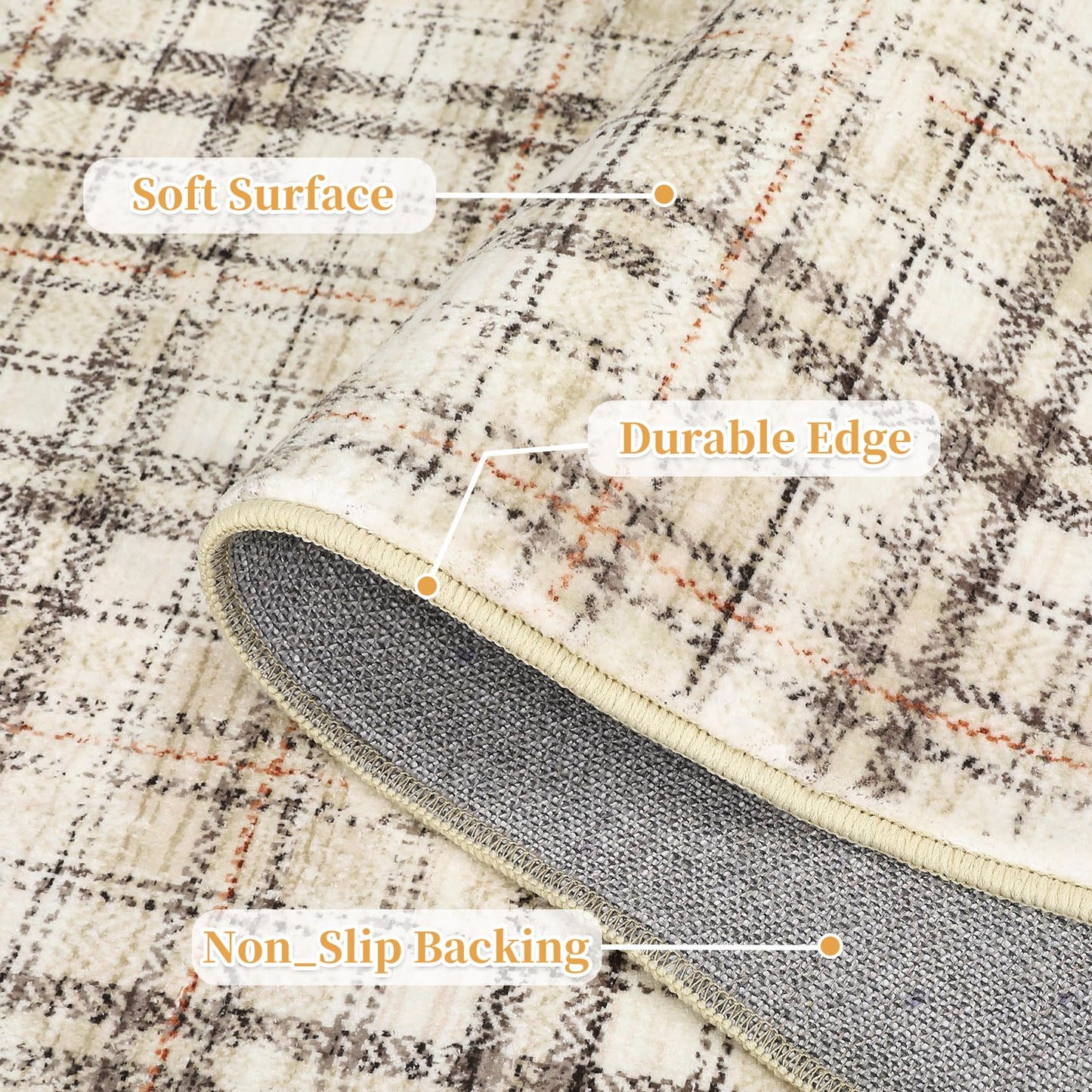 Garvee Washable 8x10 Area Rug for Living Room Non Slip Soft Bedroom Rugs Tartan Plaid Area Rug Non Shedding Low Pile Stain Resistant Carpet for Nursery Dining Room Playroom Office, Beige