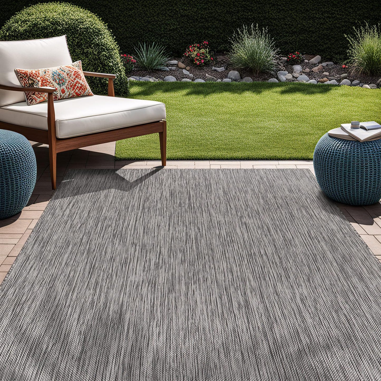Beverly Rug Indoor Outdoor Rug 9x12, Washable Outside Carpet for Patio, Deck, Porch, Solid Modern Area Rug, Water Resistant, Silver Gray