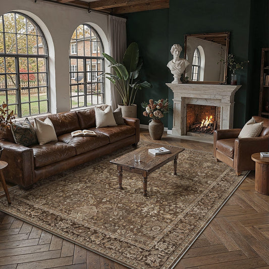 HUGEAR Area Rugs 8x10 Brown Washable Rug for Living Room Bedroom Large Neutral Vintage Rug Carpet Distressed Soft Durable Non Slip No Shedding for Indoor Dining Nursery Farmhouse