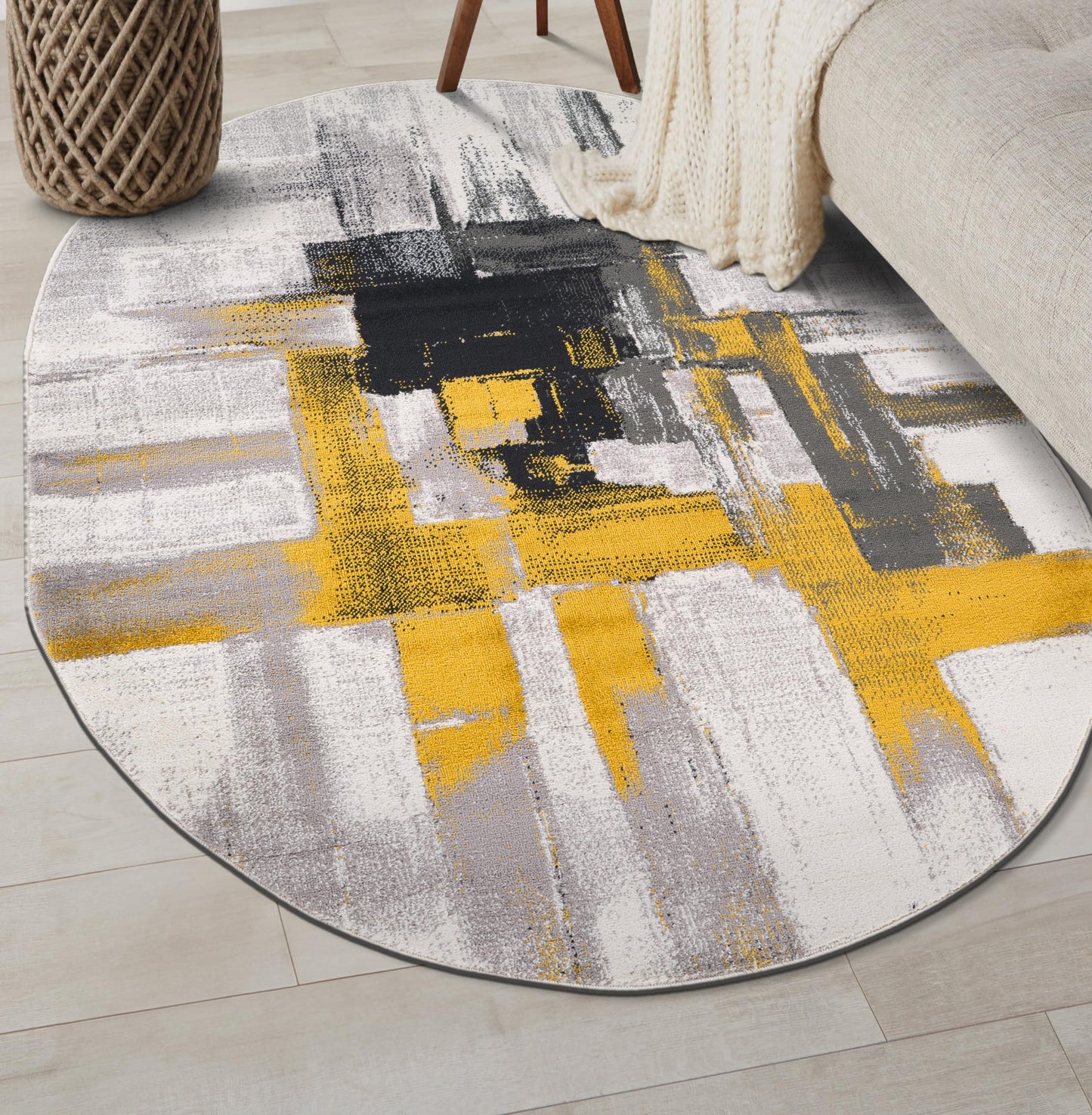 Rugshop Gold Modern Abstract Oval Area Rug — Non-Shedding for Dining Room, Living Room and Bedroom 5' x 7' Oval