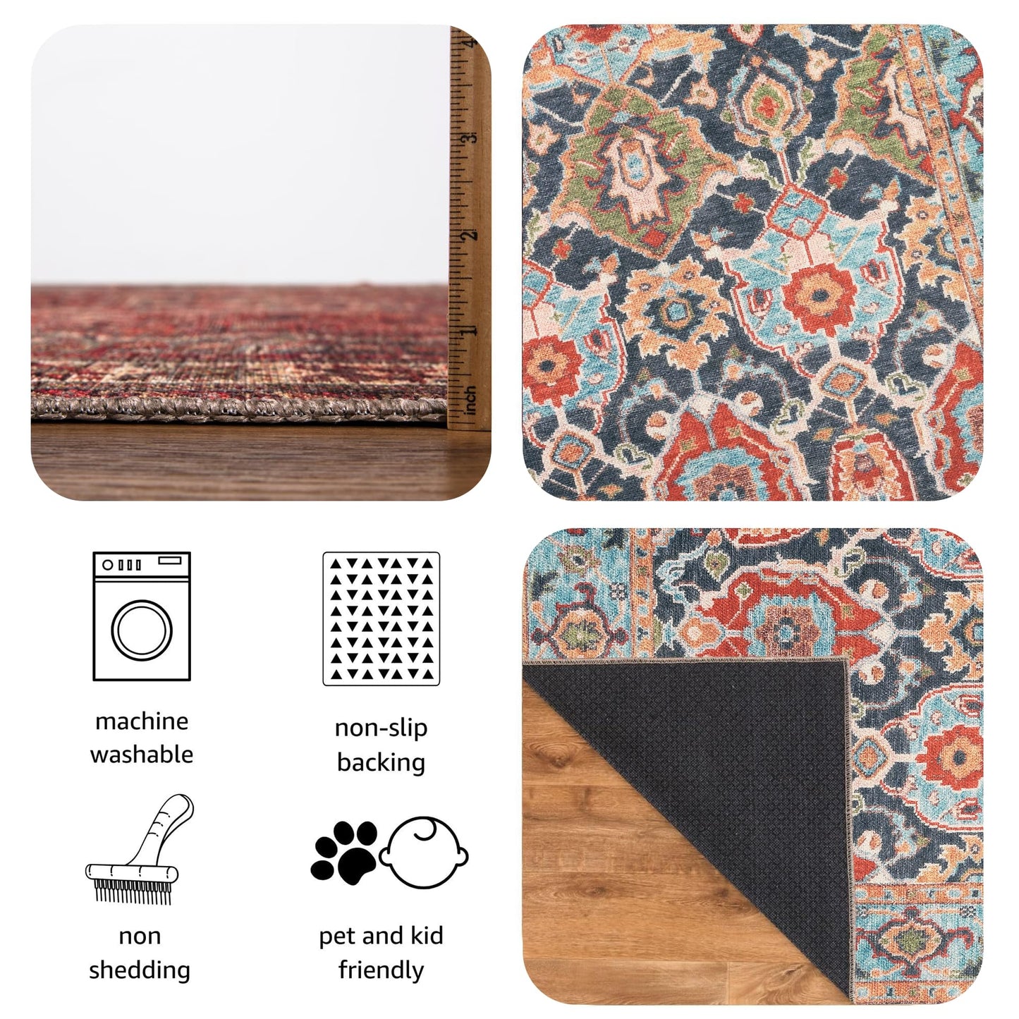 Keen Home Design 30"x120" Rug - Machine Washable Runner Rug with Non-Slip Backing, Ideal for Hallway, Entryway, Kitchen, Laundry Room - Vintage, Easy Clean, Durable, Low Pile - (2'6" x 10')