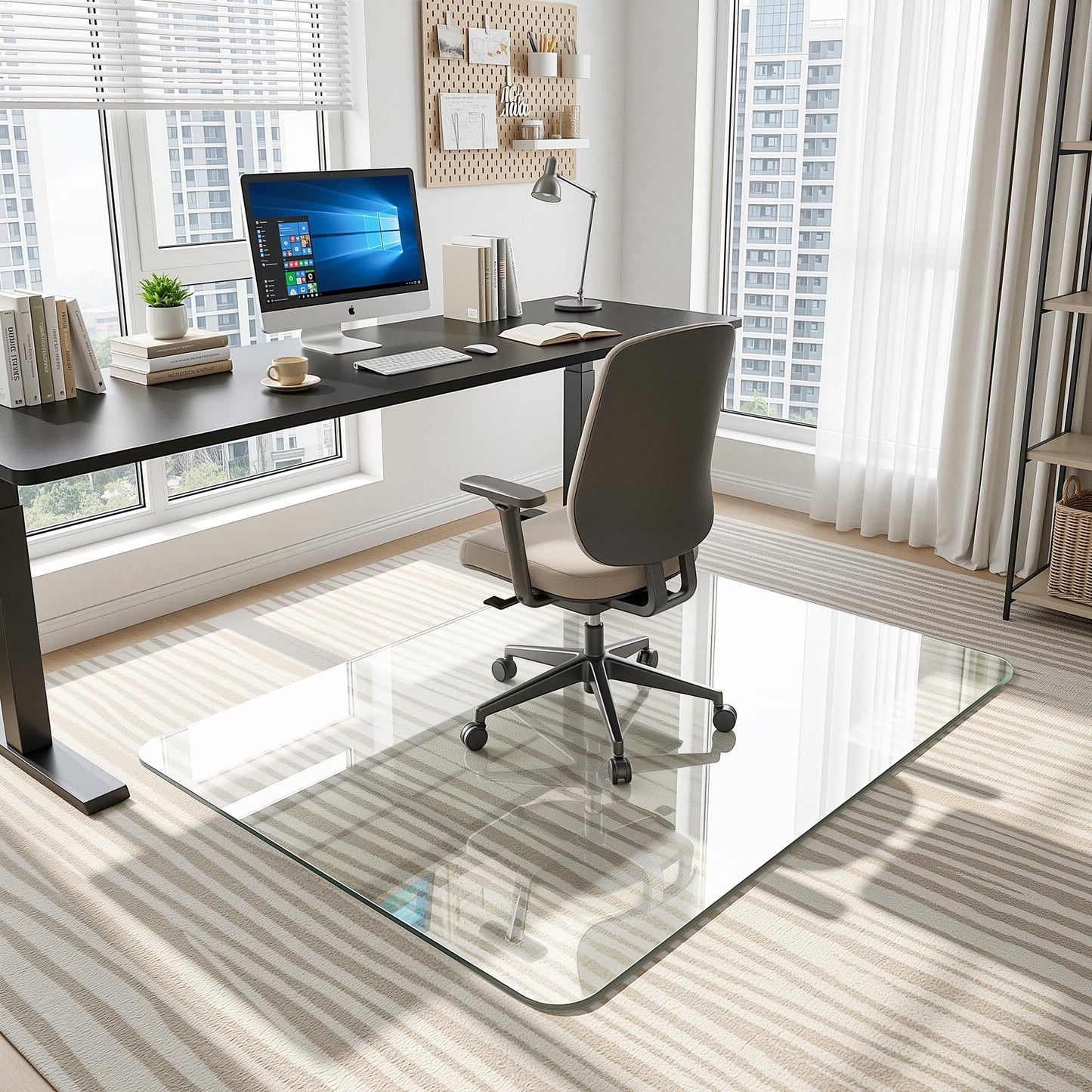 Antok Tempered Glass Chair Mat, 46"x55" Office Chair Mat for Carpet & Hardwood Floors, Heavy Duty 1/5" Desk Chair Mat for Smooth Rolling at Home or Office