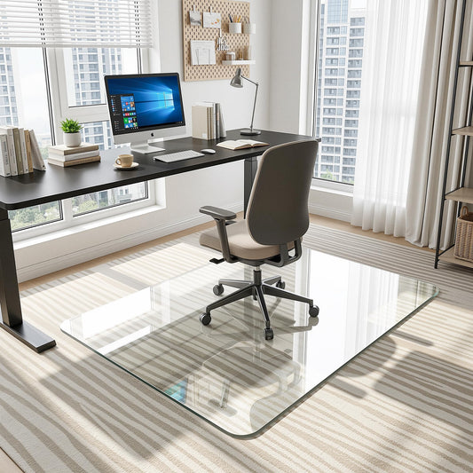 Antok Tempered Glass Chair Mat, 46"x55" Office Chair Mat for Carpet & Hardwood Floors, Heavy Duty 1/5" Desk Chair Mat for Smooth Rolling at Home or Office