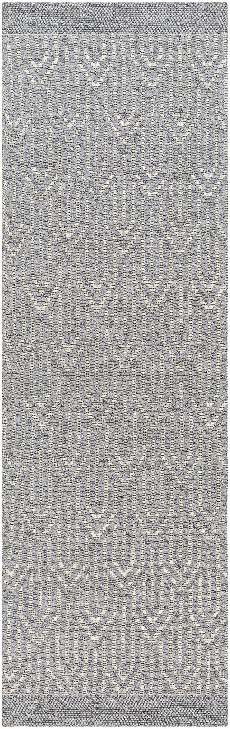 Hauteloom Peri Recycled Material Area Rug - Geometric Abstract Border Scalloped Diamond - Contemporary Modern Minimalist Transitional Scandinavian - Gray, Cream, Black, Beige, Charcoal - 2' x 3'
