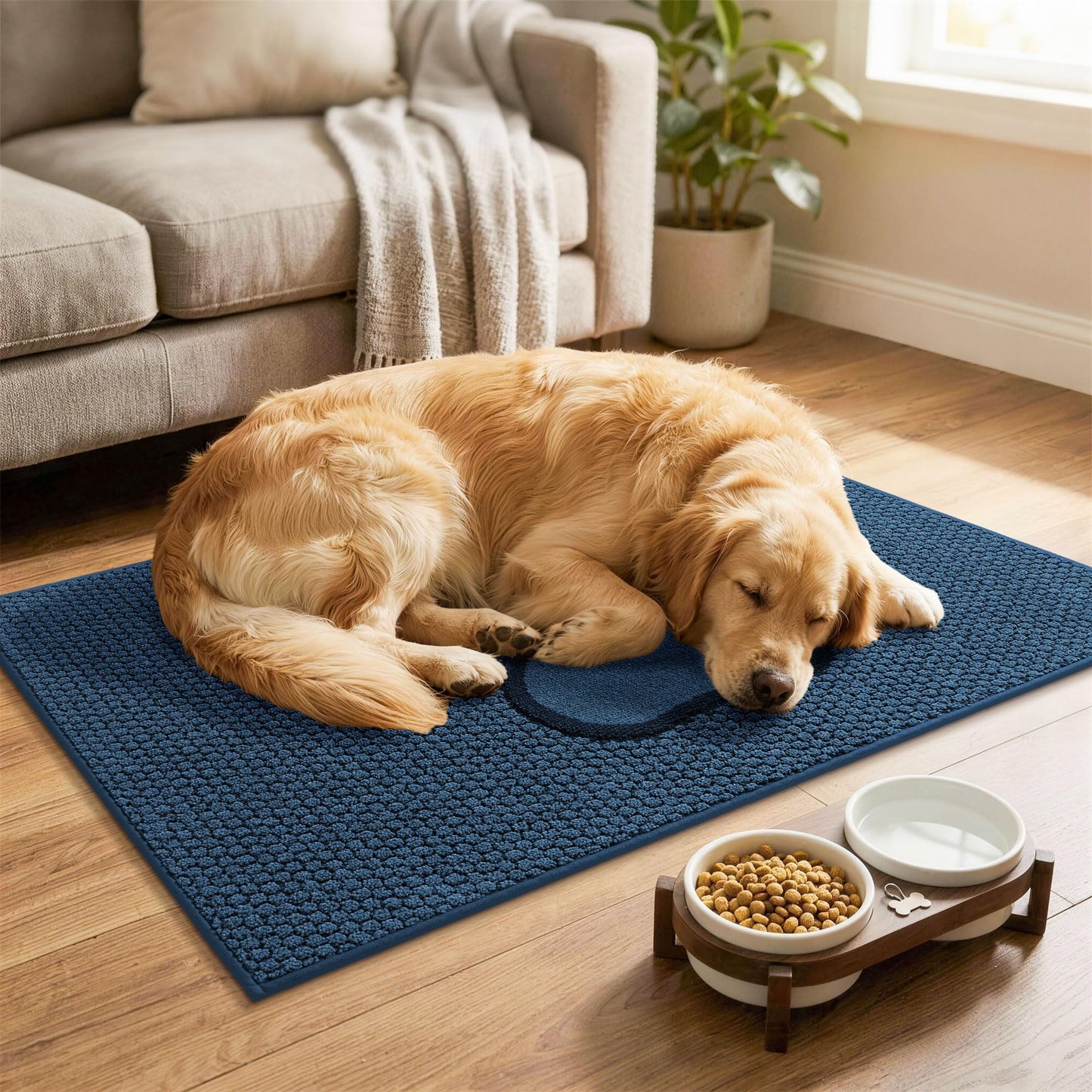 Bald Eagle Grip Dog Paw Doormats 32''x48'' for Dirty Paws, Washable Entryway Floor Rugs Dirt Trapper with TPR Backing, Absorbent Low Profile Doormat for Front Door, Hallway, Entryways, Blue