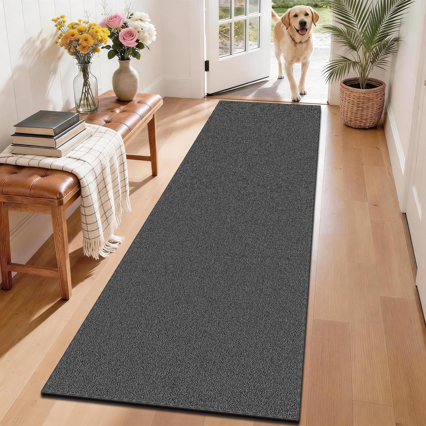 TTelephant Waterproof 2x6 Runner Rug Non Slip - Floor Runners for Dogs,Washable & Joint-Friendly Dense Loop Pile Carpet Runners for Hallway, Kitchen, Indoor Entryway, Laundry, Black/Gray