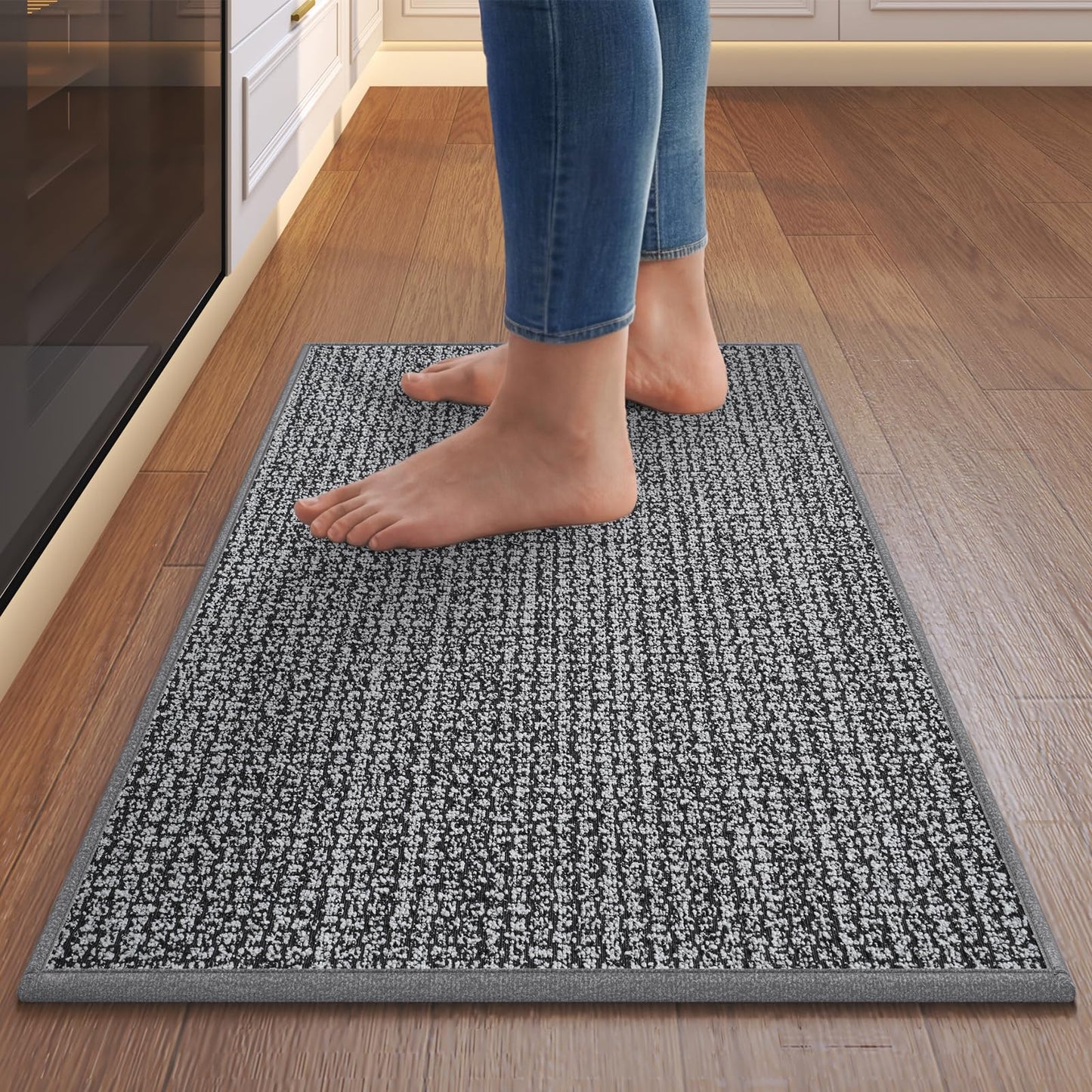 QiCaiJia Kitchen Rugs and Mat Non Slip Washable, Super Absorbent Kitchen Mats for Floor, Rubber Backing Soft Braided Standing Kitchen Sink Mat Kitchen Runner, Front of Sink, Easy Clean, Grey 17"x30"