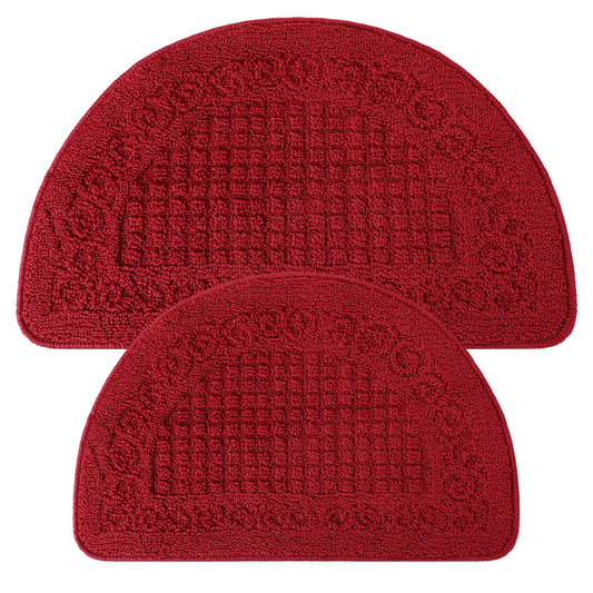 Drydiet 2 Pcs Kitchen Rugs 15 x 22 Inches 18 x 30 Inches Kitchen Mats Non Skid Washable Doormat Indoor Entrance Absorbent Standing Half Circle Carpet for Home Floor Patio Garage Door(Red)