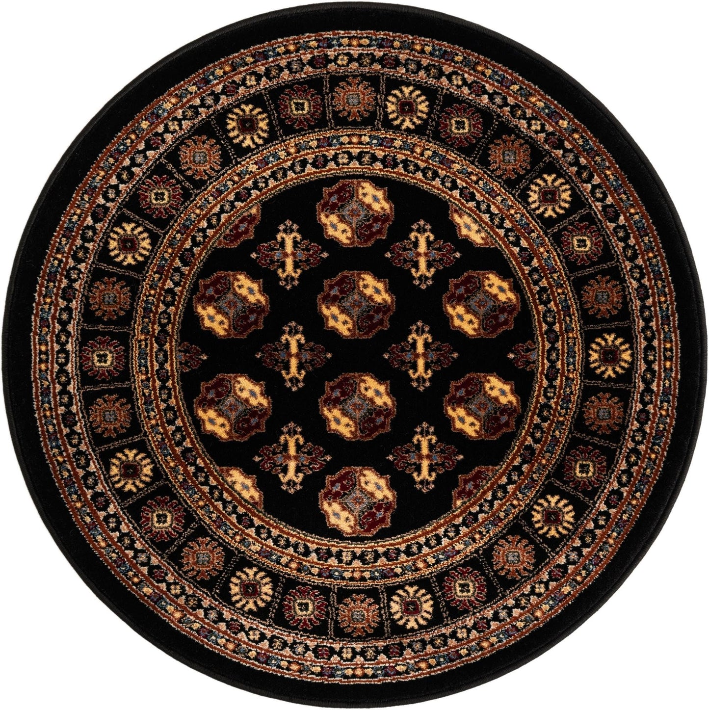 Rugs.com Bokhara Collection Rug – 3 Ft Round Black Medium-Pile Rug Perfect for Kitchens, Dining Rooms