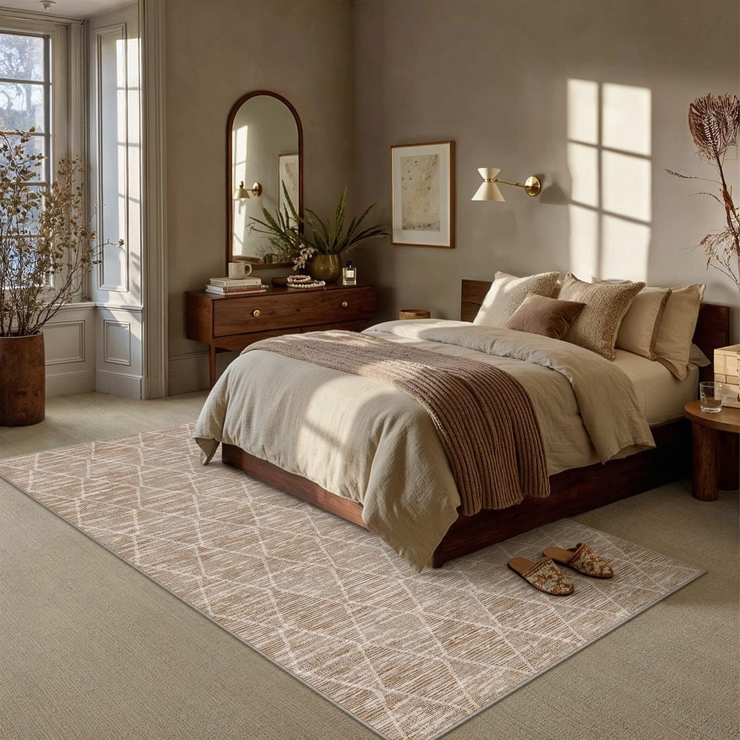 HUGEAR 8x10 Area Rug Brown Washable Rugs for Living Room Bedroom Neutral Modern Geometric Carpet Non-Shedding Non-Slip Low Pile Dining Room Office Indoor Home Decor