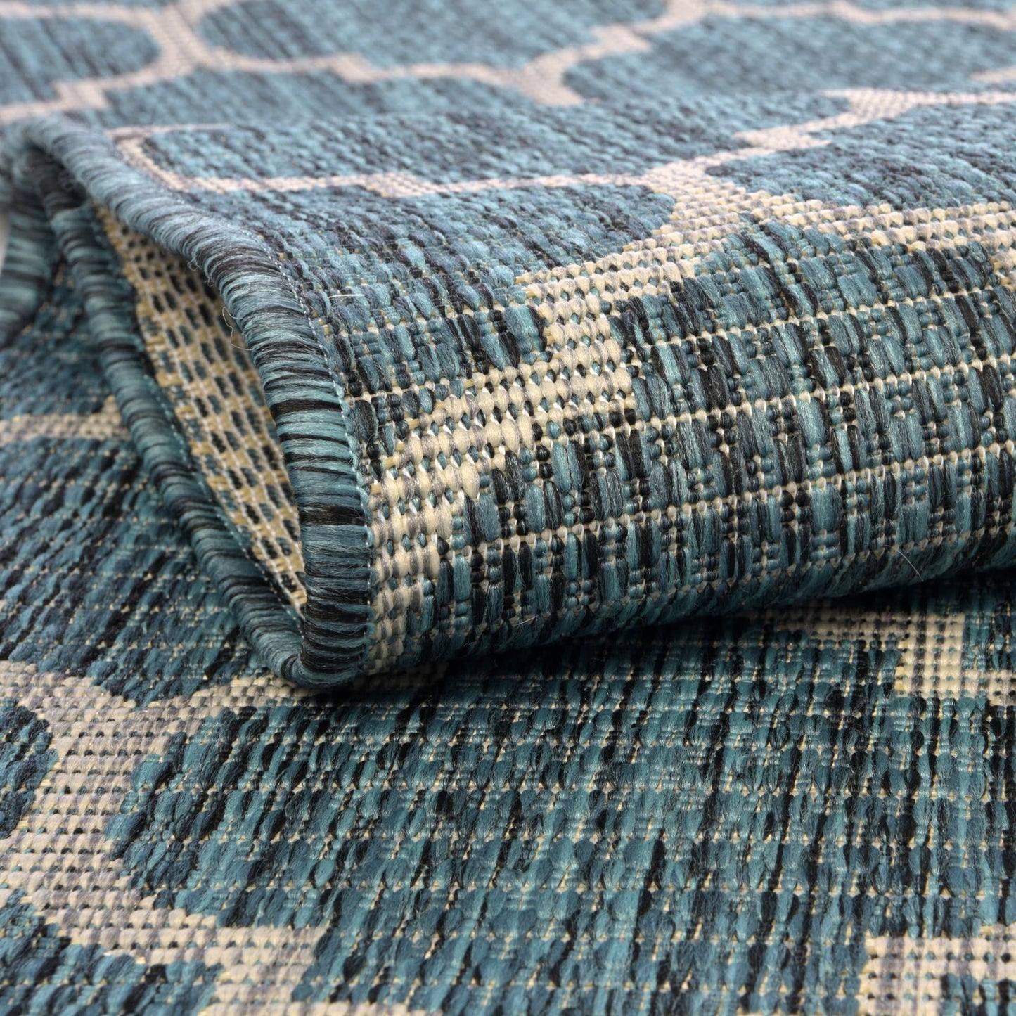 Unique Loom Outdoor Trellis Collection Area Rug (2' x 6' 1" Runner, Teal/ Gray)