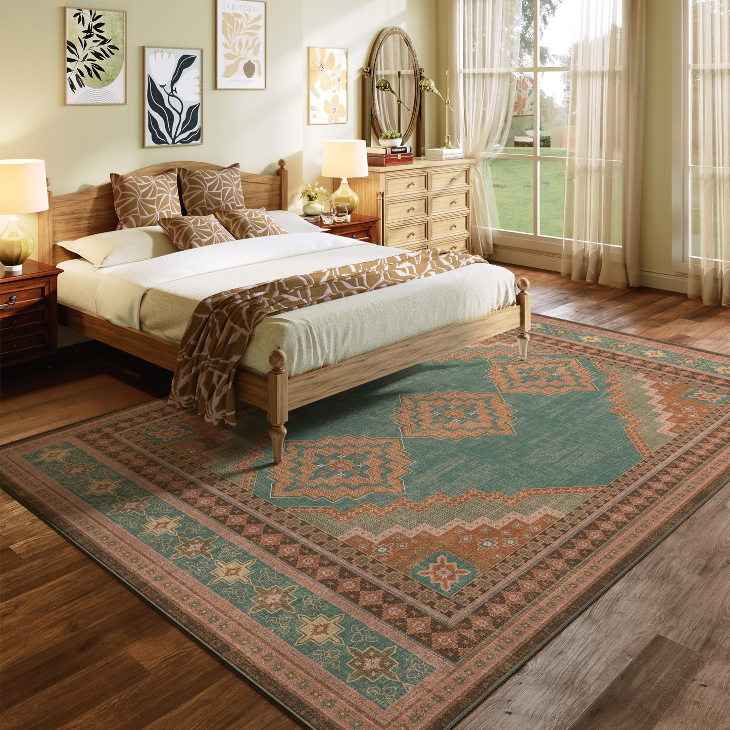 Clemile Vintage Area Rug 6x9 - Washable Ultra-Thin Area Rug Vintage Non-Slip Carpets - Soft & Stain Resistant Rug for Home Bedroom Dining Room Home Office Indoor Light Brown Tan
