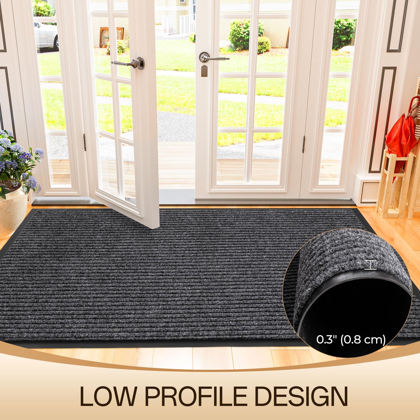 Amyracel Front Door Mat Indoor Outdoor Entrance, 36" x 72" Heavy Duty Commercial Floor Mat, All-Season Waterproof Rubber Back Doormat for Entryway, Fade Resistant, Low Profile, Easy Clean
